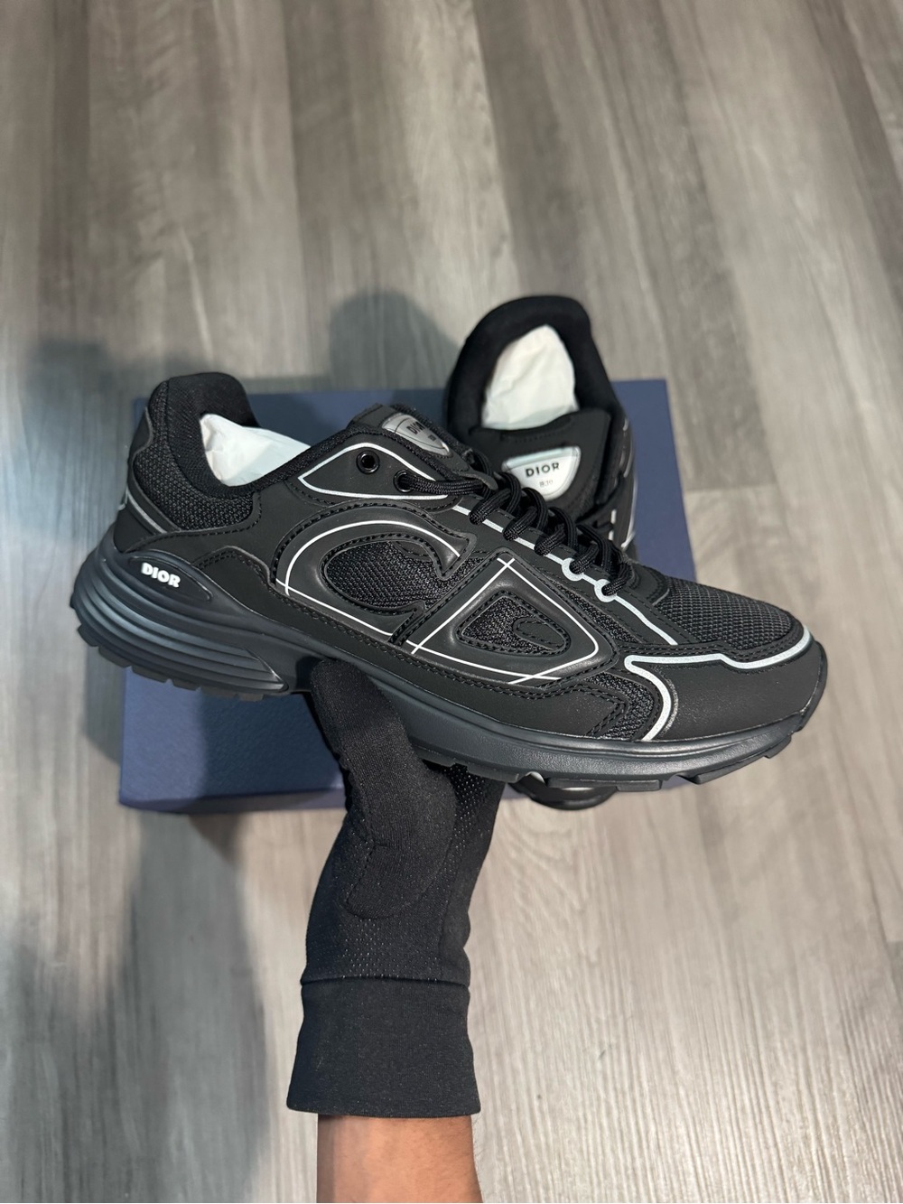Dior Black Men's Runner Sneaker with White Trim